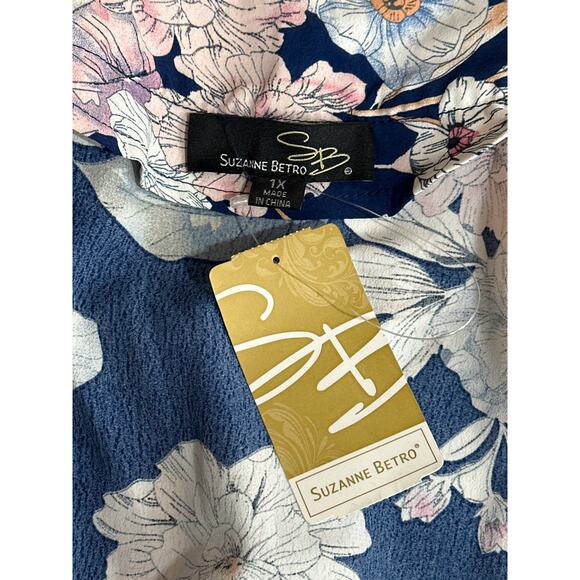 Suzanne Betro Floral Polka Dot Printed Kimono Top Cardigan Blue Long Sleeves 1X - Picture 9 of 14